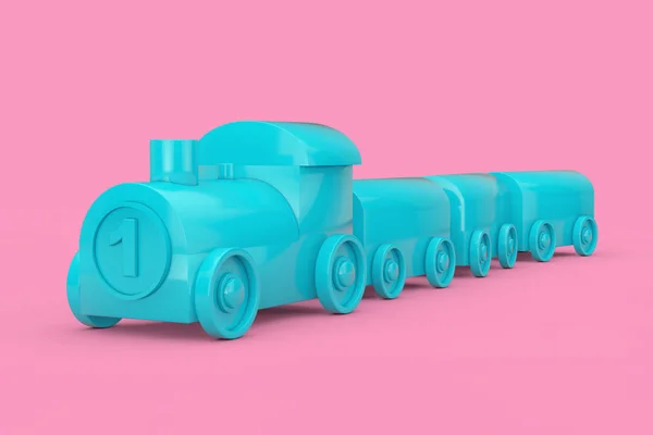 Παιδιά παιχνίδια μπλε πλαστική ύλη τρένο επάνω διτονική. Απόδοση 3D — Φωτογραφία Αρχείου