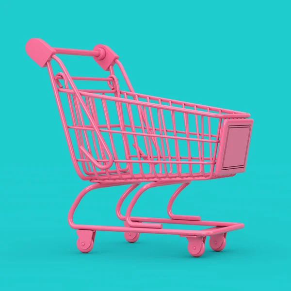 Pink Shopping Cart Trolley Mock Up Duotone. 3d Rendering