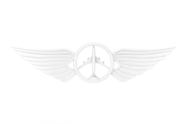Emblema de asa de piloto branco, emblema ou símbolo de logotipo no estilo Clay. 3d — Fotografia de Stock