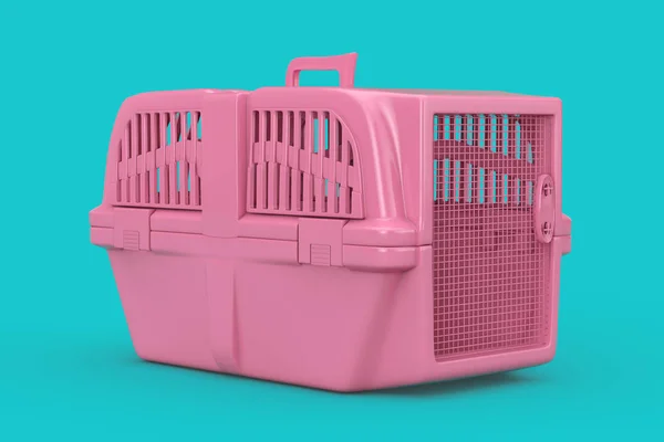 Rózsaszín kisállat utazik műanyag kalitka hordozó doboz kigúnyol duplex. 3D-s ren — Stock Fotó