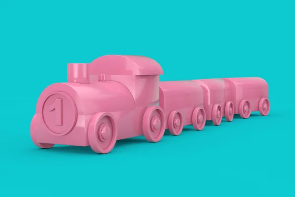 Children Toy Pink Plastic Train Mock Up Duotone. 3d Rendering — Stock Photo, Image