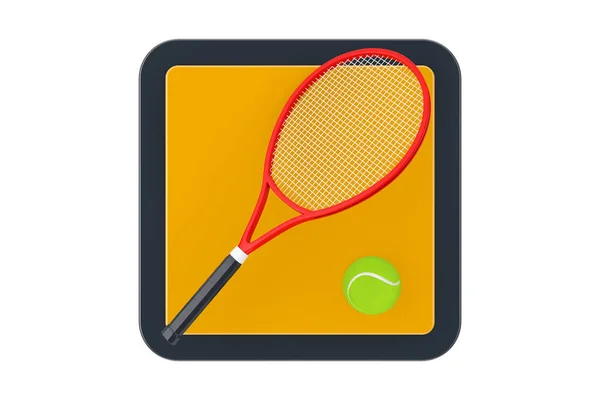 Raquete de tênis com bola de tênis Touchpoint Icon Button. Render 3d — Fotografia de Stock