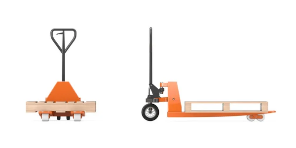 Hand Pallet Truck with Empty Wooden Pallet. 3d Rendering — Stock Photo, Image