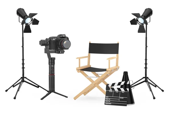 Concepto de la industria cinematográfica. DSLR o cámara de vídeo Gimbal Stabilizati —  Fotos de Stock