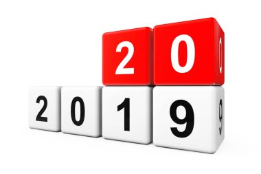 2019 yılından 2020 yılına geçiş ile bloklar. 3d Rendering