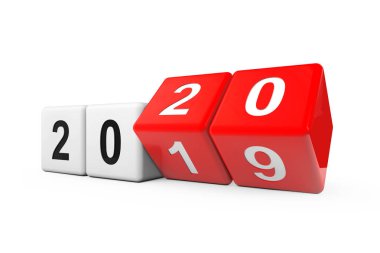 2019 yılından 2020 yılına geçiş ile bloklar. 3d Rendering