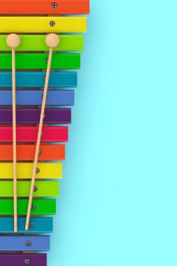 Tokmaklar ile Renkli Ahşap Ksilofon. 3d Rendering