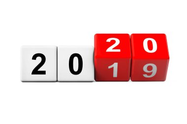 2019 yılından 2020 yılına geçiş ile bloklar. 3d Rendering