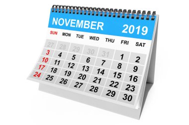 2019 Yılı Kasım Takvimi. 3d Rendering
