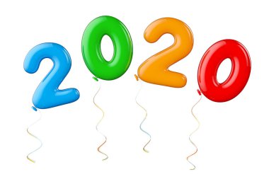 2020 Yeni Yıl İşareti Olarak Çok Renkli Balonlar. 3d Rendering