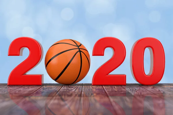 2020 Nouvel An signe avec ballon de basket-ball. Rendu 3d — Photo