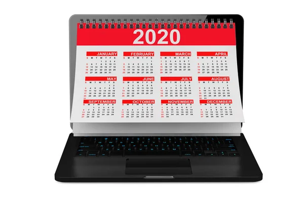 2020 jaarkalender over laptop scherm. 3D-rendering — Stockfoto