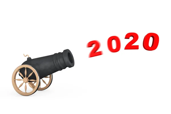 Nya 2020 år skylt skjuta från Cannon. 3D-rendering — Stockfoto