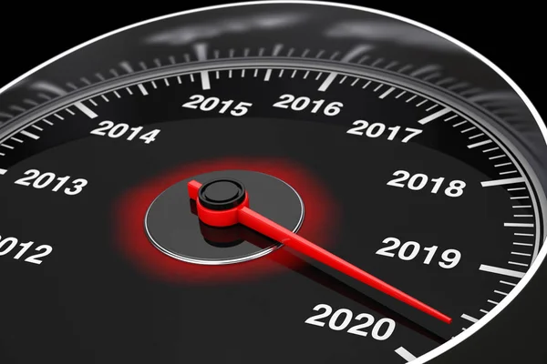 Conceptual 2020 New Year Speedometer. 3d Rendering — Stock Photo, Image