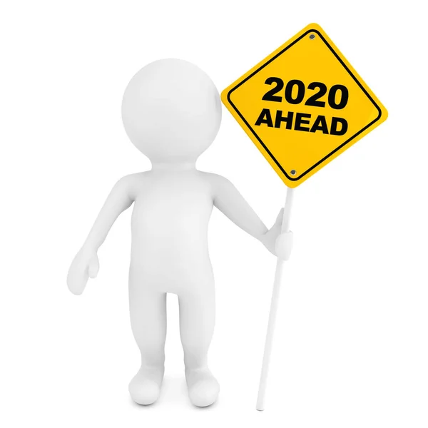 3D-persoon met 2020 Ahead verkeersbord. 3D-rendering — Stockfoto