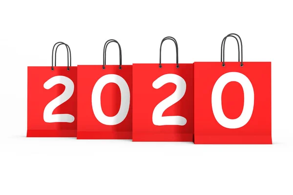 Τσάντες αγορών με 2020 νέο έτος πινακίδα. Απόδοση 3D — Φωτογραφία Αρχείου