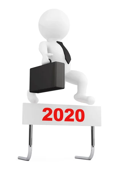 3d Businessman jump over the 2020 Year Barrier. 3d Rendering — Stock Photo, Image
