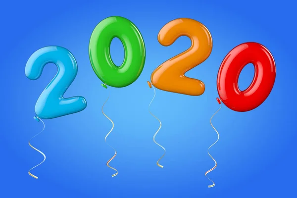 Multicolour ballonger som 2020 nyår tecken. 3D-rendering — Stockfoto