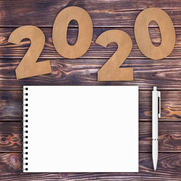 Cardstock számok 2020 boldog új évet regisztráció közel fehér spirál pap — Stock Fotó