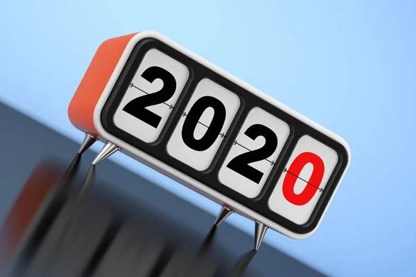 Retro-Spiegeluhr mit Neujahrsschild 2020. 3D-Darstellung — Stockfoto