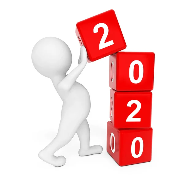 Novo Conceito de Ano 2020. Colocação de pessoa 2020 cubos de ano novo. 3d re — Fotografia de Stock
