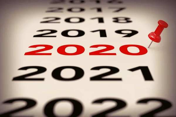Новий 2020 рік знак з червоним маркером шпильку. 3D-рендерінг — стокове фото