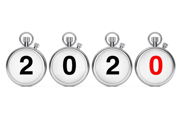 Nieuwjaar en vrolijk kerst concept. Stopwatches met 2020 nieuw — Stockfoto