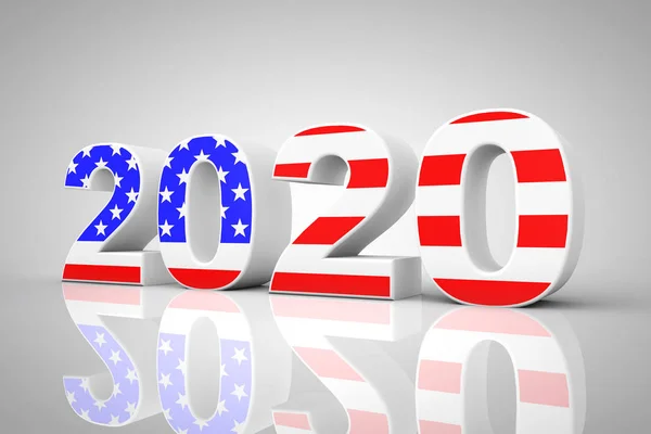 Nieuwjaar 2020 teken als USA vlag. 3D-rendering — Stockfoto