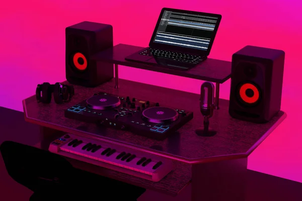 Moderní nahrávací hudba Home Studio, DJ pracovní plocha s elektronickým — Stock fotografie