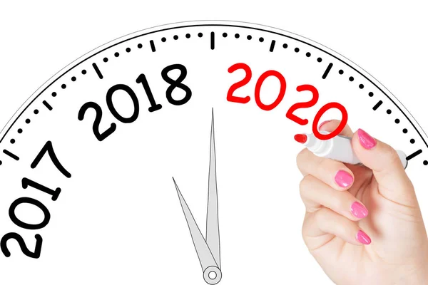 Woman Hand Writing New 20209 Year Message with Red Marker on Tra — Stock Photo, Image