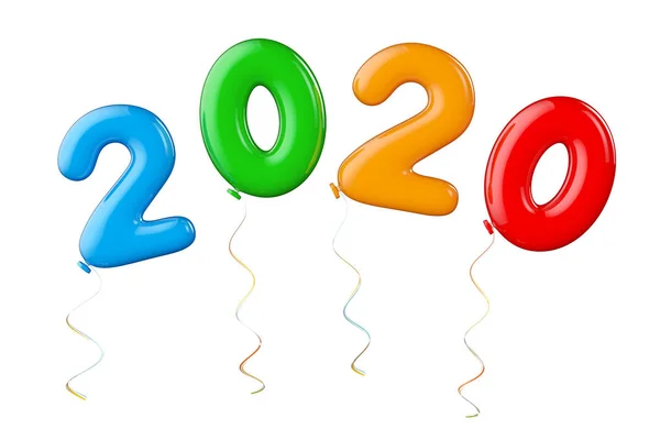 Meerkleurige ballonnen als 2020 Nieuwjaar teken. 3D-rendering — Stockfoto
