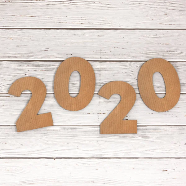 Cardstock Numbers 2020 Happy New Year Sign over table. 3d Render — Stock Photo, Image