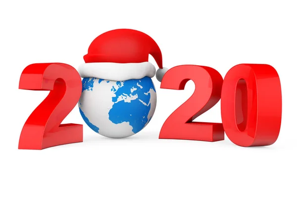 2020 nieuw jaar concept. KERSTMUTS over Earth Globe. 3D-rendering — Stockfoto