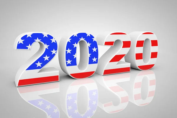 Nouvel An 2020 Signer comme drapeau des États-Unis. Rendu 3d — Photo