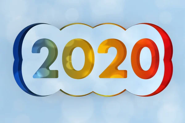 2020 boldog új évet Sign vágott papírt. 3D renderelés — Stock Fotó