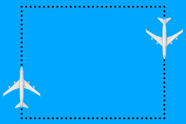 Top View of White Jet Passenger 's Airplane as Dots Frame with B — стоковое фото