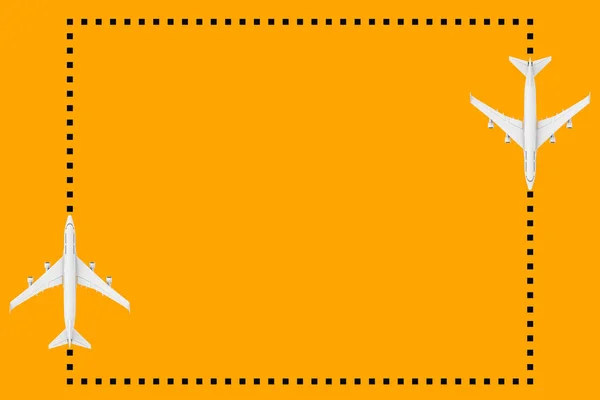 Vista superior do avião do passageiro do jato branco como quadro de pontos com Bl — Fotografia de Stock