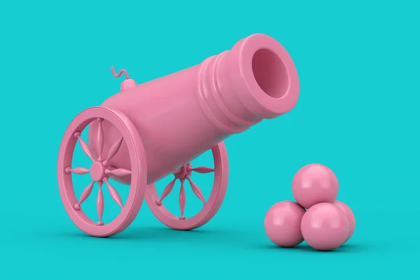 粉红色老海盗大炮与大炮球双音。3d 渲染 — 图库照片