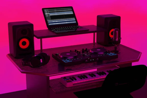 Moderní nahrávací hudba Home Studio, DJ pracovní plocha s elektronickým — Stock fotografie