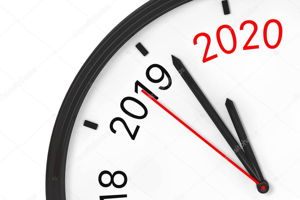 The Year 2020 is Approaching. 2020 Sign with a Clock. 3d Renderi