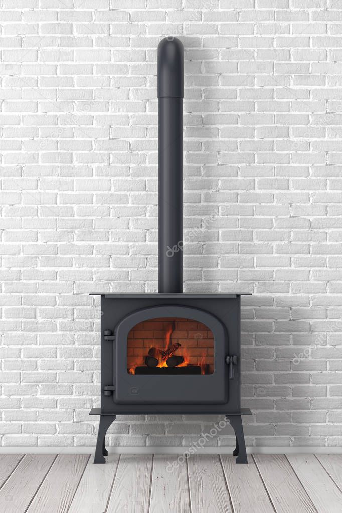 Classic pen Home Fireplace Stove with Chimney Pipe and Firewood