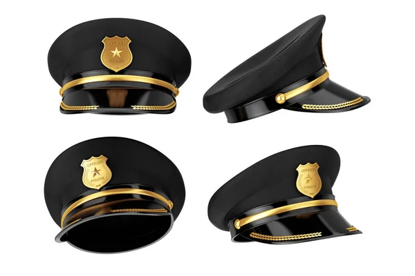경찰관 이 금색 배지를 쓰고 모자를 쓰고 있어요. 3D 렌더링 — 스톡 사진