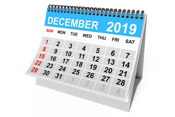 Calendario de diciembre de 2019. Renderizado 3d — Foto de Stock