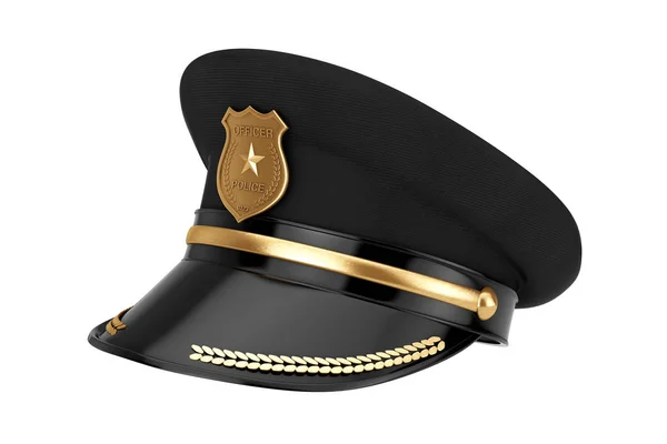 Police Officer Hat with Golden Badge. 3d Rendering — Stock Photo, Image