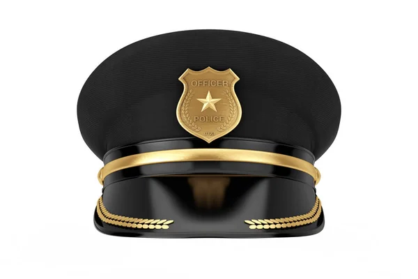Αστυνομικός Καπέλος με χρυσό σήμα. 3d απόδοση — Φωτογραφία Αρχείου