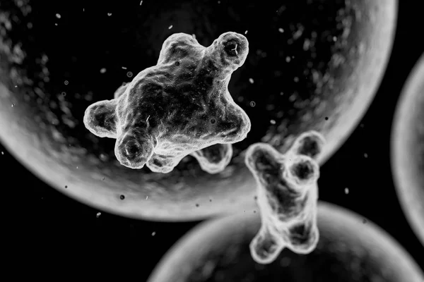 Virus celler eller bakterier mikroskopisk vy. 3D-konvertering — Stockfoto