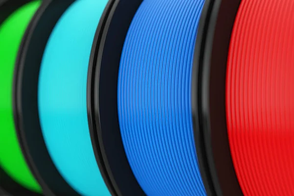 3D yazıcı renk Filament bobinleri. 3D render — Stok fotoğraf