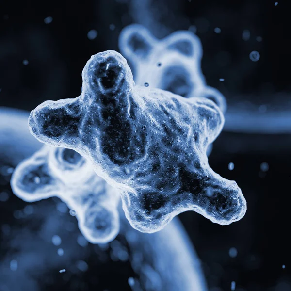 Вирусные клетки или микроскопический вид бактерий. 3D-рендеринг — стоковое фото