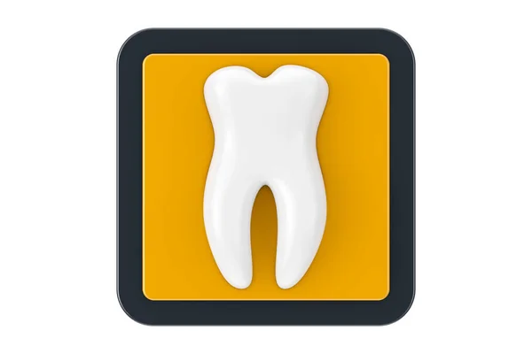 Bílý zdravý zub jako dotykové webové ikony tlačítko. 3D vykreslování — Stock fotografie