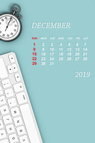 2019 year calendar. December calendar. 3d Rendering — Stock Photo, Image